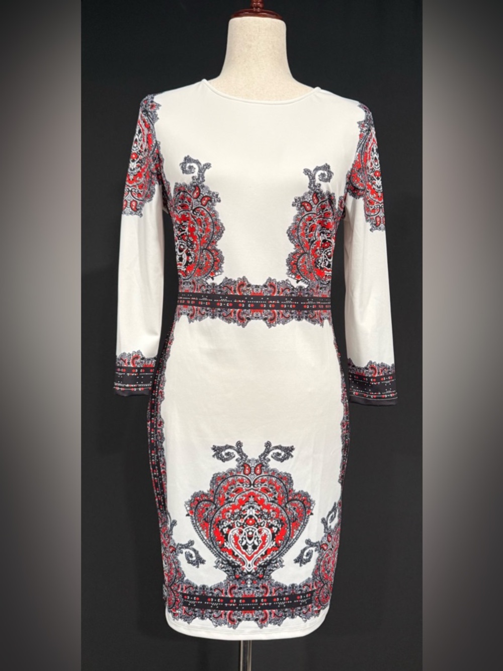Floerns 3/4 Sleeve Porcelain Print White Dress
